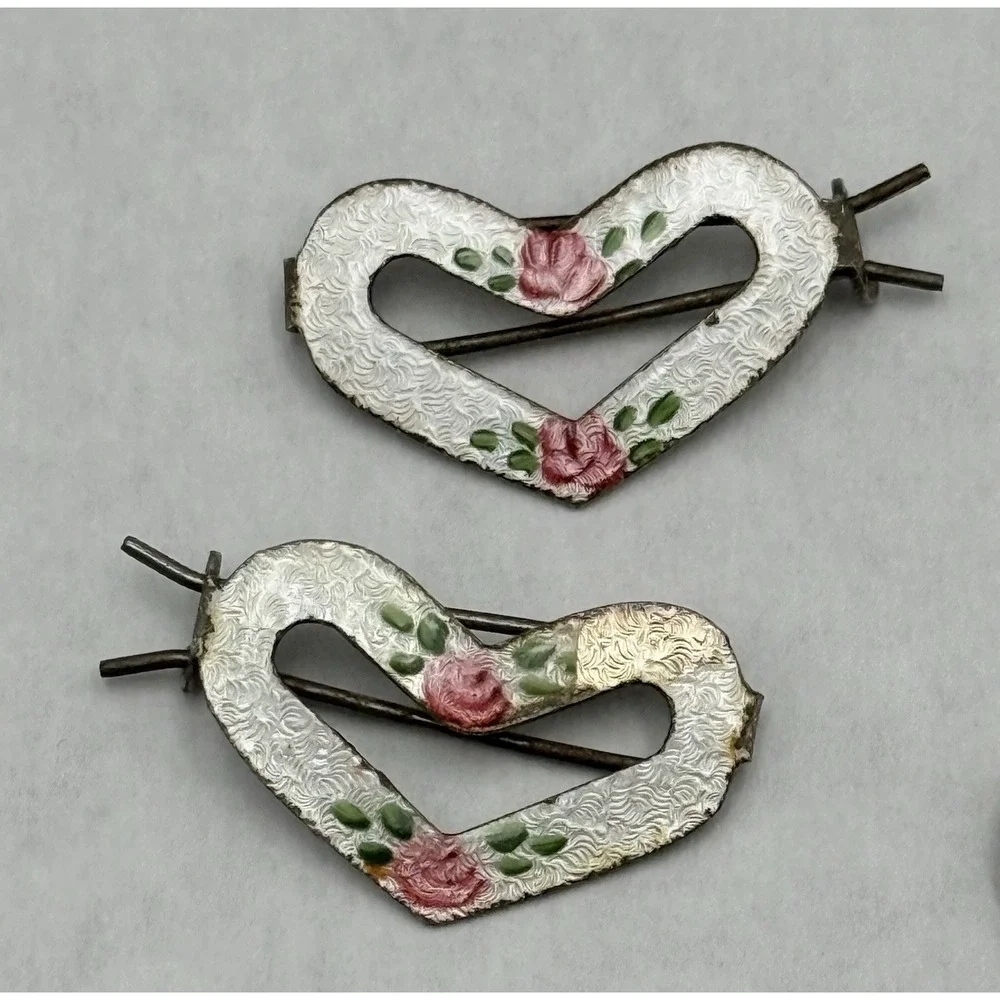 Vintage 1950s Floral Enamel Barrettes Lot Mid Century Vanity Set